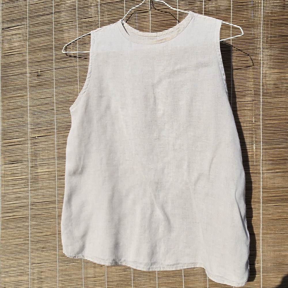 FLAX Beige Natural Linen Sleeveless Top Small